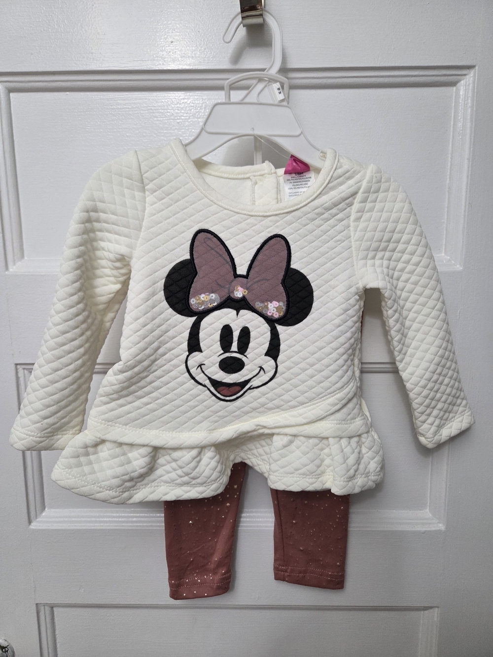 Disney Cream Quilted Minnie Top with Pink Leggings Set